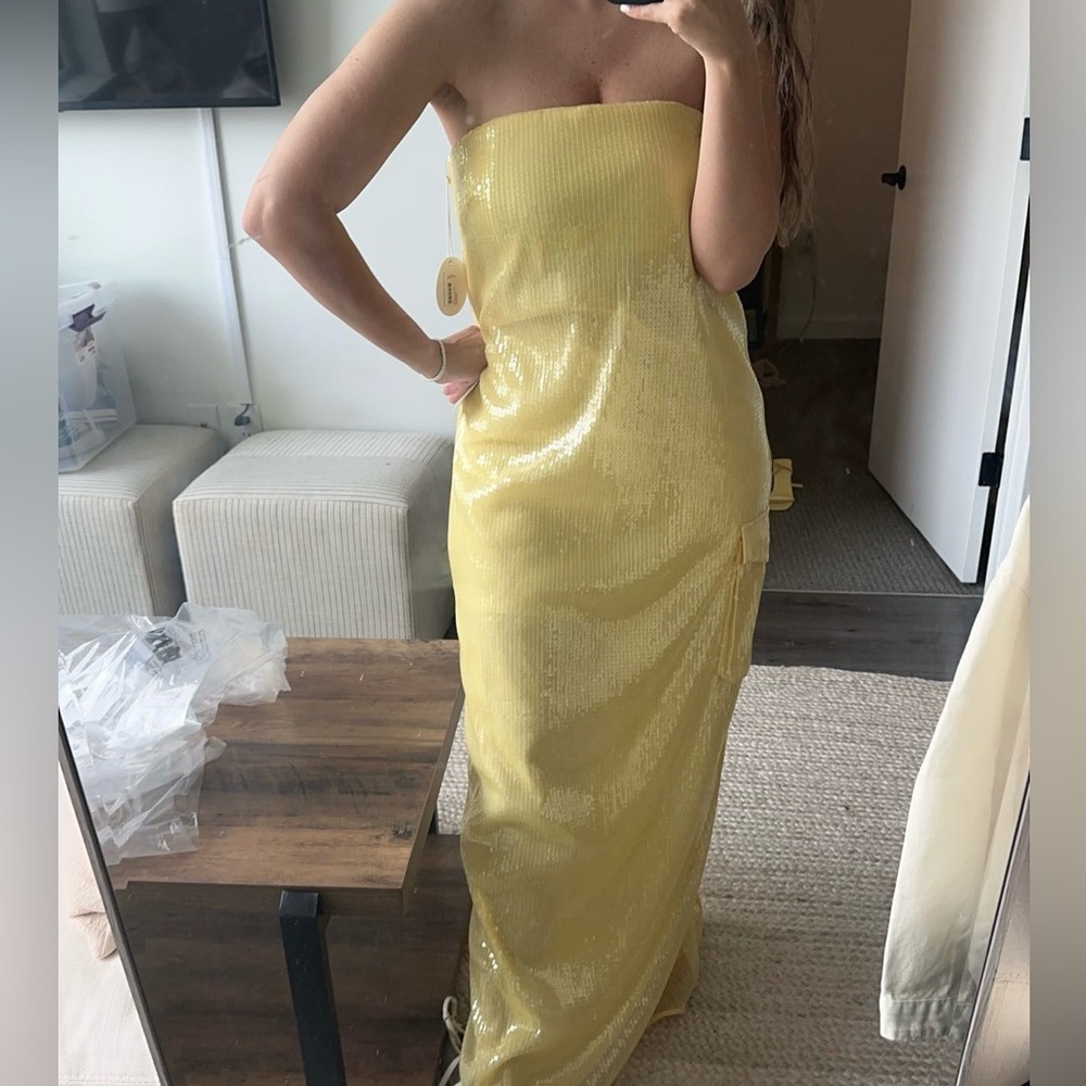 STAUD Yellow Sequin Maxi Dress